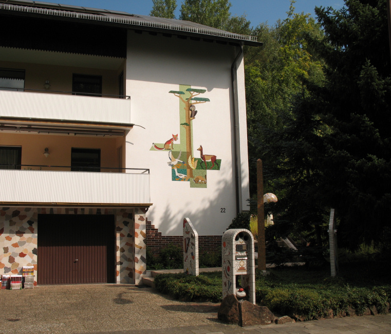 House decorated with ceramic tile mosaic in Rodenbach, Germany