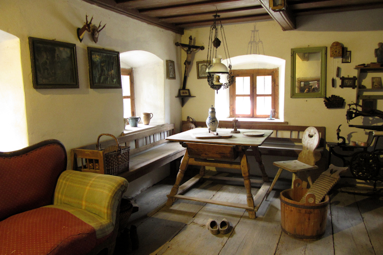 Interior of a Bavarian farmhouse at the Museumsdorf Bayerischer Wald, Tittling, Germany