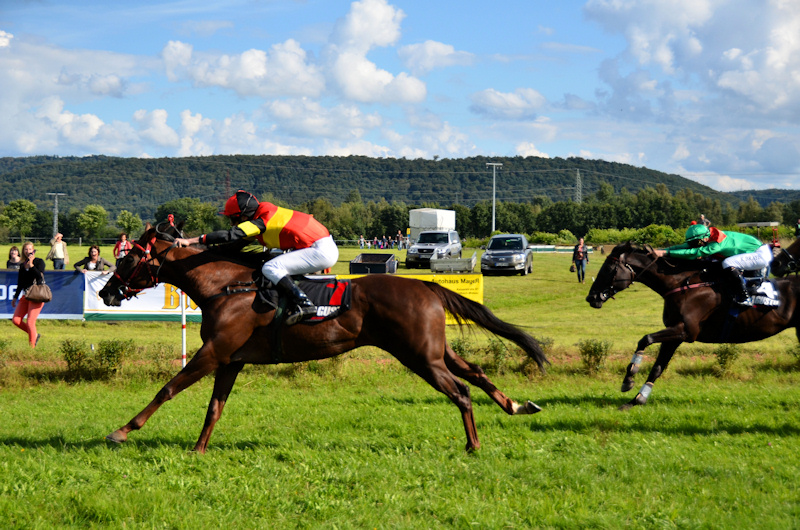 The winner at the finish at the Miesau horse races (Pferderennen)