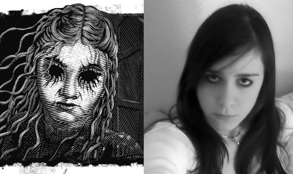 Illustration from THE HOUSE OF DEAD MAIDS beside a photo of my daughter Valerie