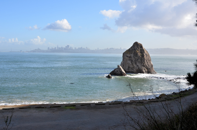San Francisco skyline from the shore near Fort Baker